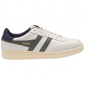 Gola Classics Contact Leather Sneakers Białe Granatowe Polska | 7608FKNGE