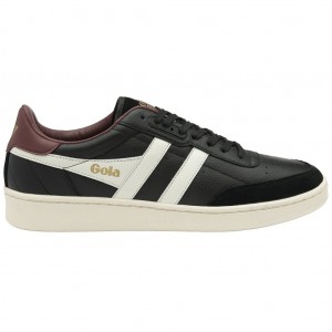 Gola Classics Contact Leather Sneakers Czarne Białe Bordowe Polska | 2098GXRNQ