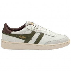 Gola Classics Contact Leather Sneakers Białe Khaki Bordowe Polska | 3052YJHFD