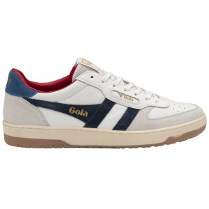 Gola Classics Hawk Sneakers Białe Granatowe Niebieskie Polska | 8247HZLJV