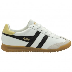 Gola Classics Torpedo Leather Sneakers Białe Czarne Cytrynowy Polska | 1590FKAQN
