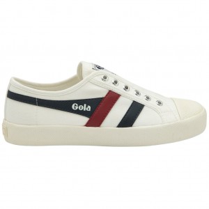 Gola Vegan Classics Coaster Slip Shoes Białe Granatowe Czerwone Polska | 7624QYMCJ