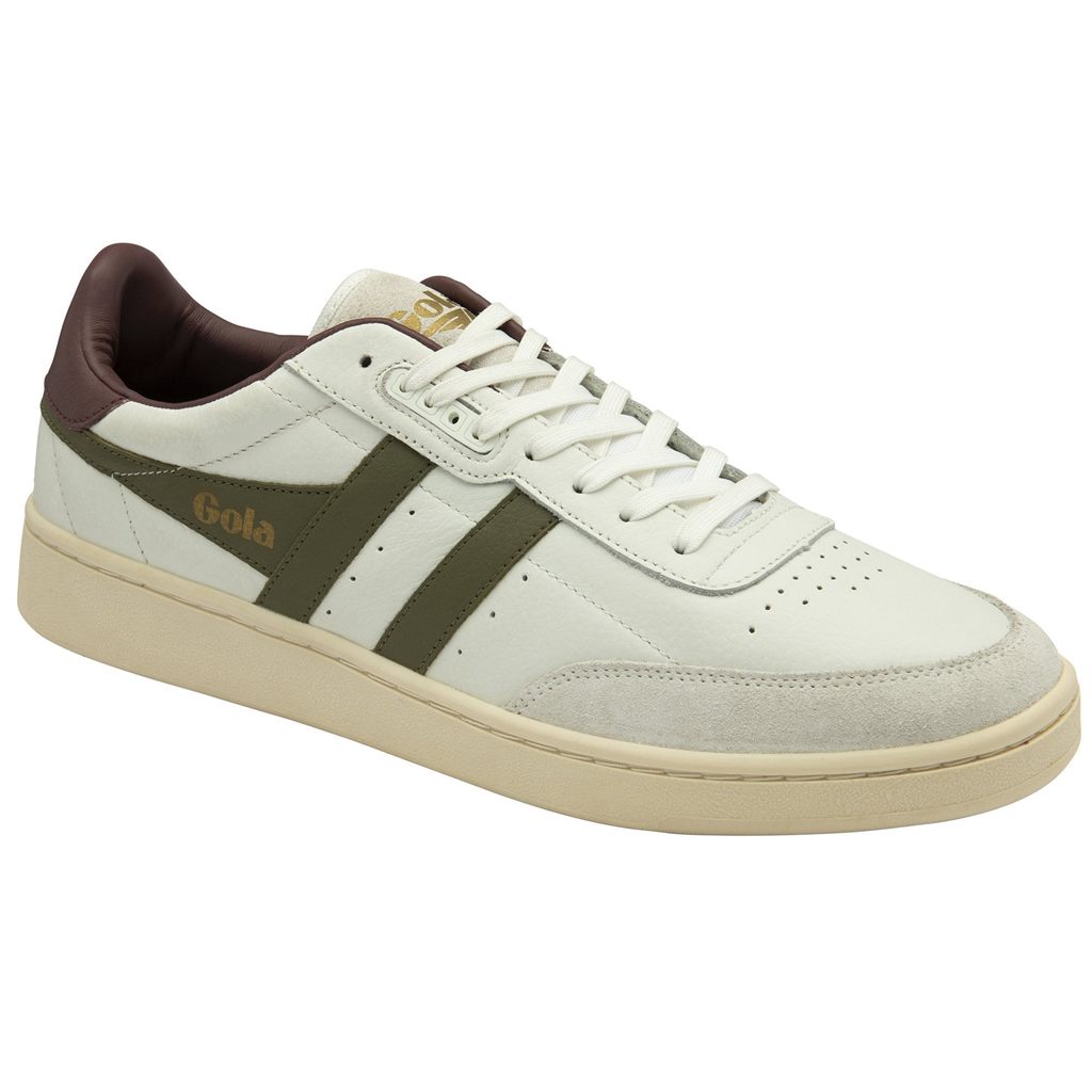 Gola Classics Contact Leather Sneakers Białe Khaki Bordowe Polska | 3052YJHFD