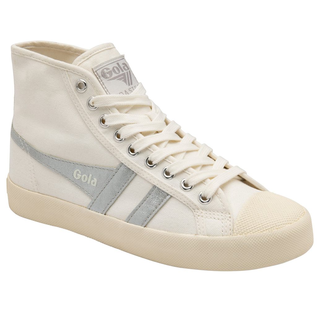 Gola Vegan Classics Coaster Flame High Sneakers Białe Srebrne Polska | 5468CEZBR