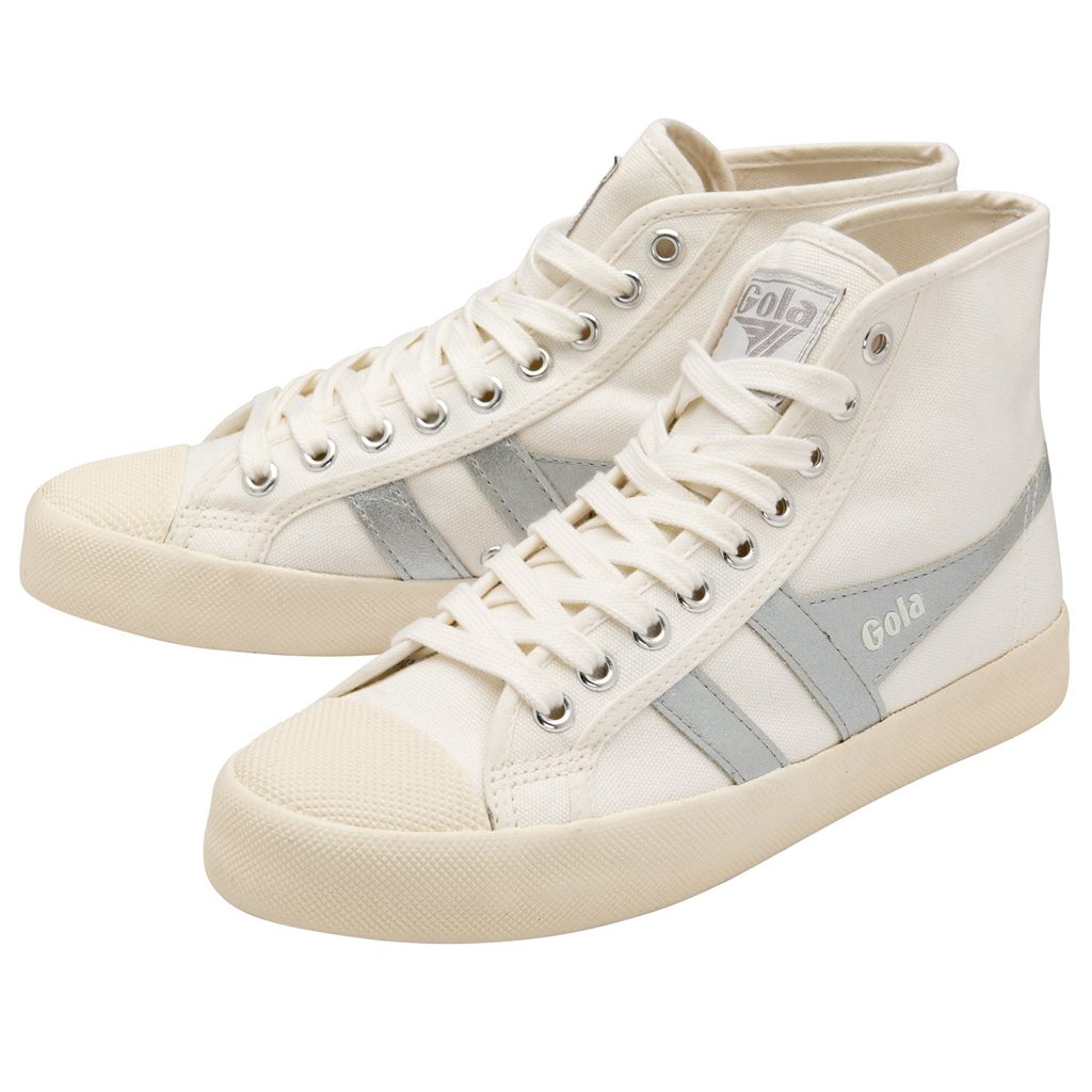 Gola Vegan Classics Coaster Flame High Sneakers Białe Srebrne Polska | 5468CEZBR