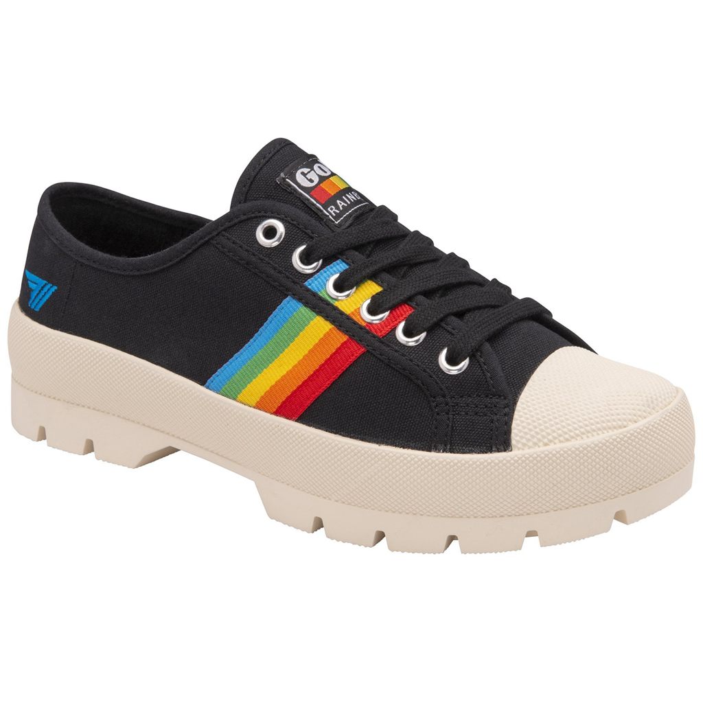 Gola Vegan Classics Coaster Peak Rainbow Shoes Czarne Polska | 0125XQCBW