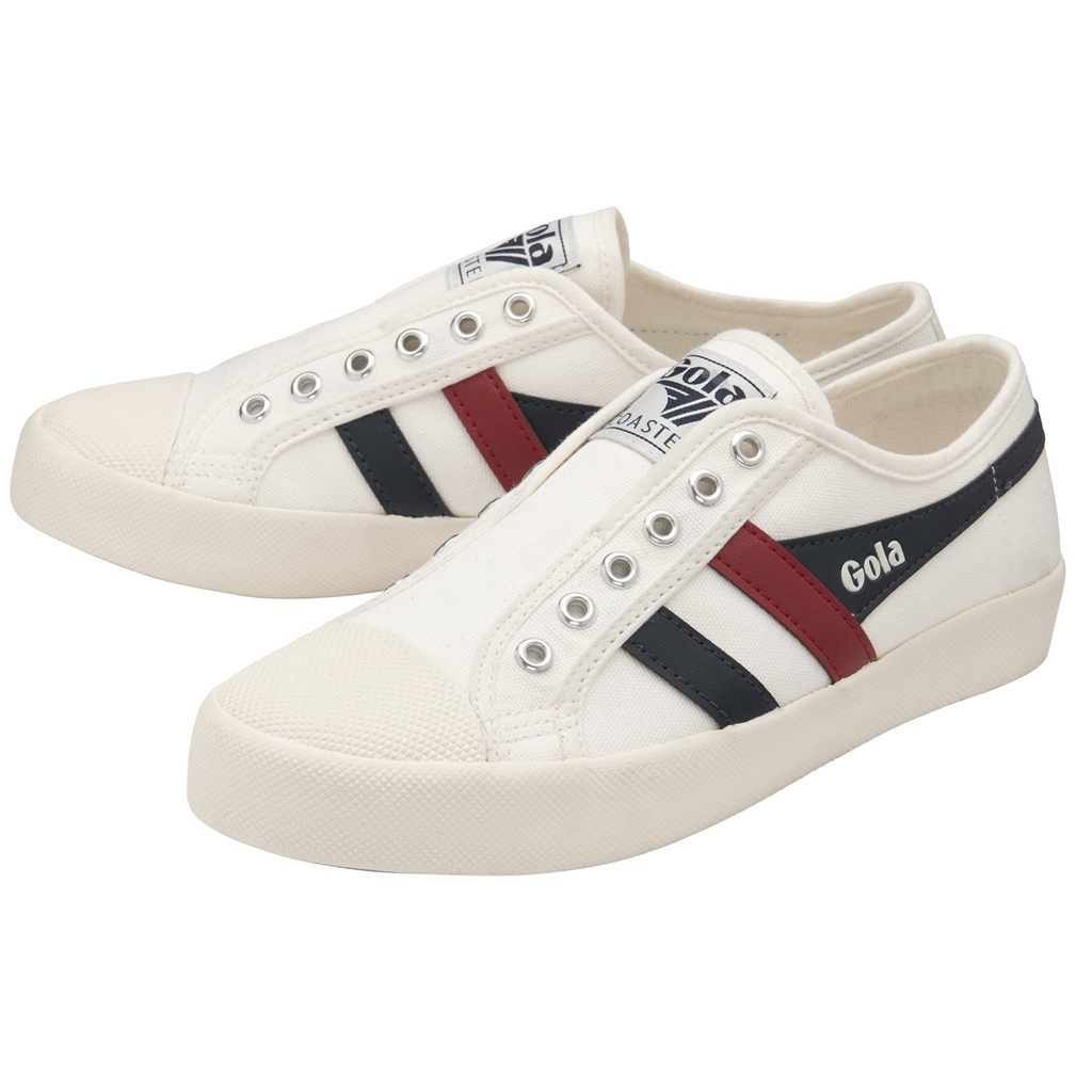 Gola Vegan Classics Coaster Slip Shoes Białe Granatowe Czerwone Polska | 7624QYMCJ